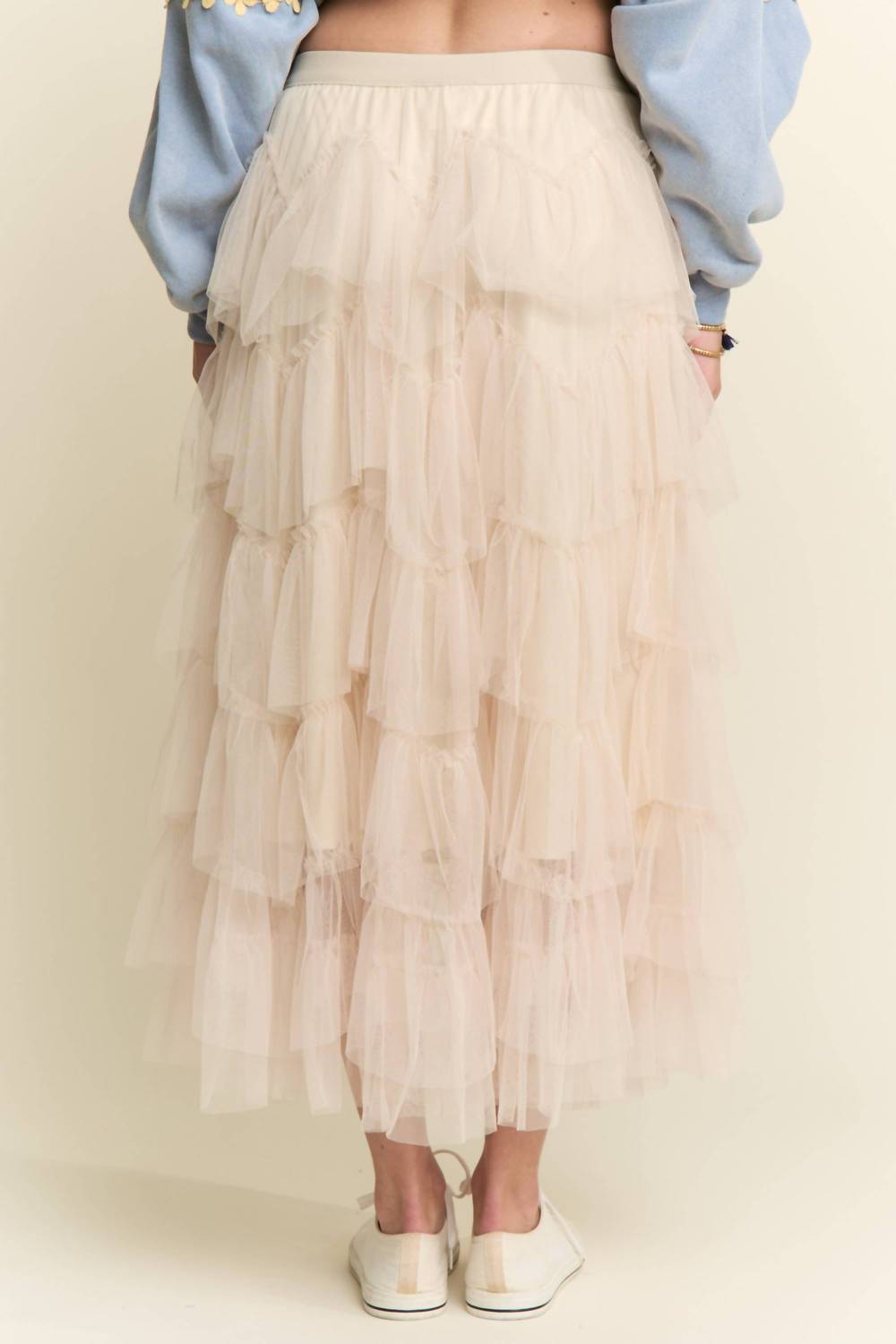 J.Nna - Tiered Ruffle Mesh Lined Maxi Skirt
