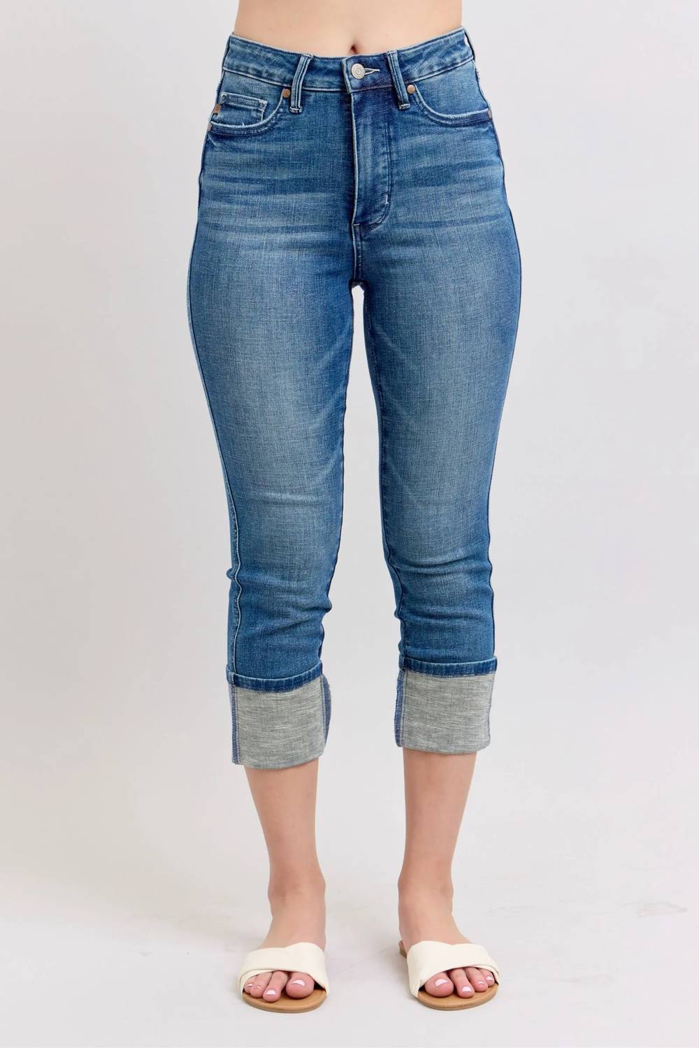 Judy Blue - Women's Eva Tummy Control Cuff Capri Jeans