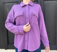 REPEAT cashmere Fleece Button Front Shacket in violet - women's shirt