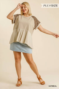 Umgee - Leopard Sleeve Babydoll Top
