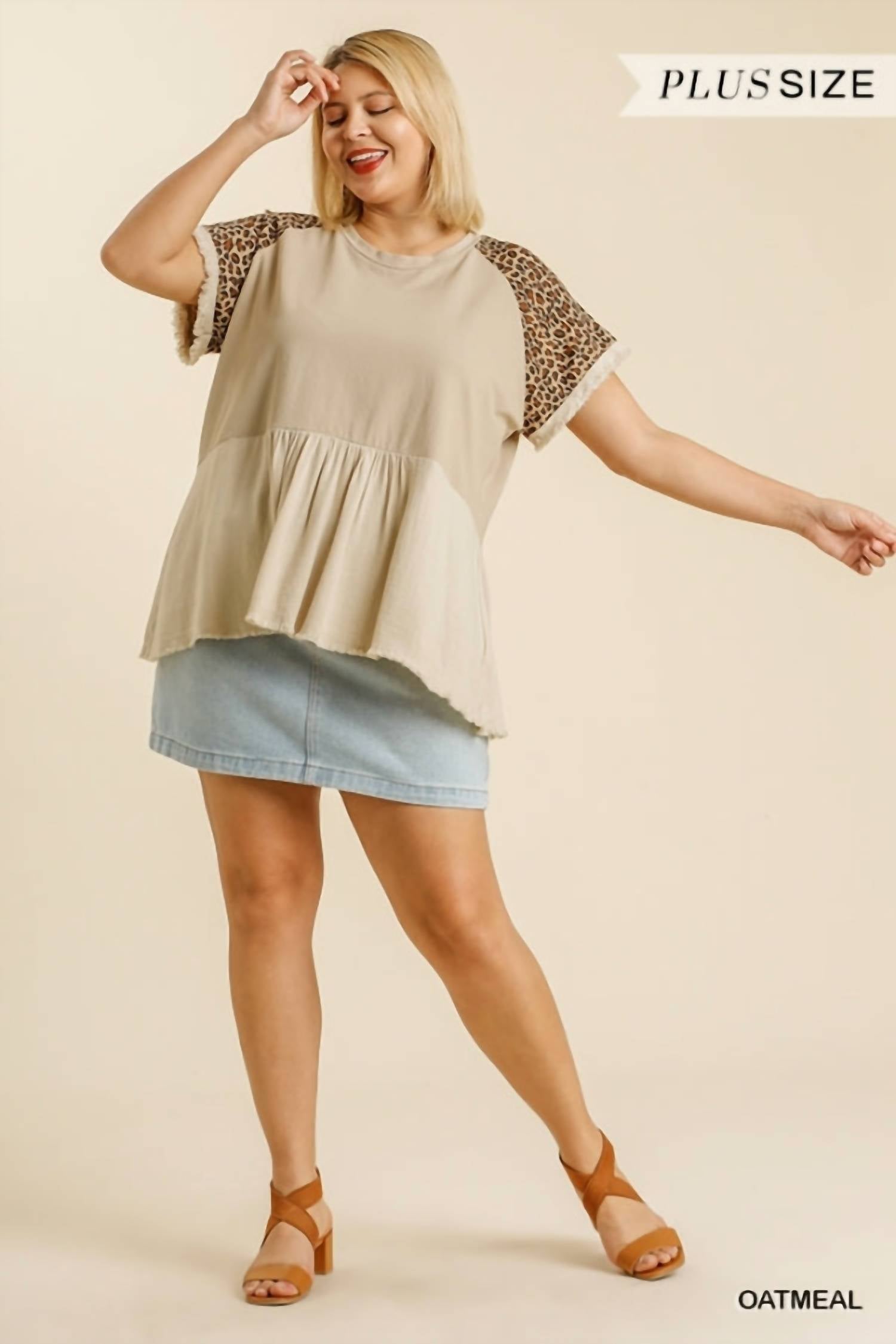 Umgee - Leopard Sleeve Babydoll Top