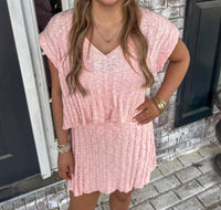 day + moon Cap Sleeve V-neck Sweater Skirt Set in baby pink - women's skirt - view 6