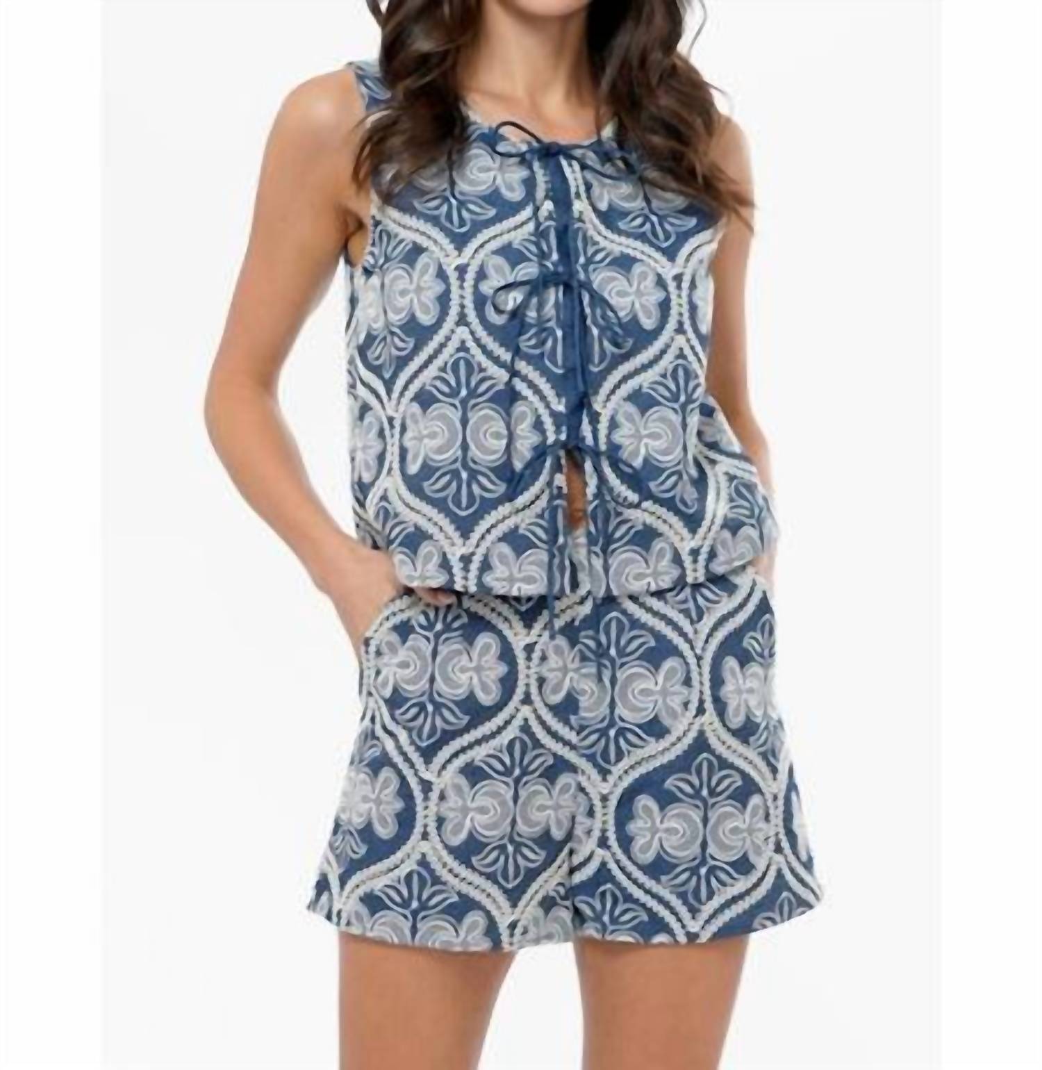 GREYLIN Romy Embroidered Tie Front Top in blue - women's blouse - alternate view