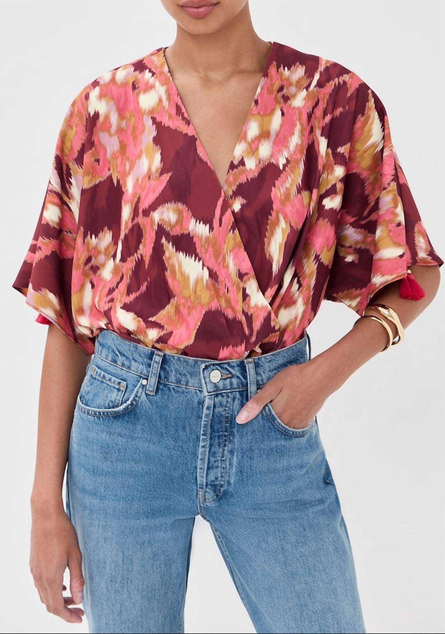 Figue - Short Sleeve Drape Front Blouse