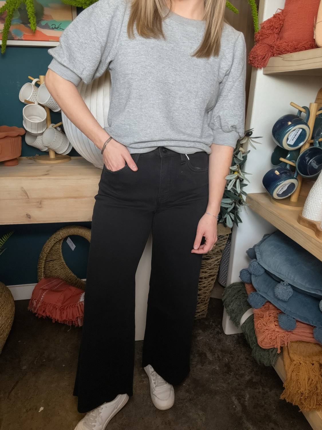 Flying Monkey - High Rise Raw Crop Wide Leg Jean