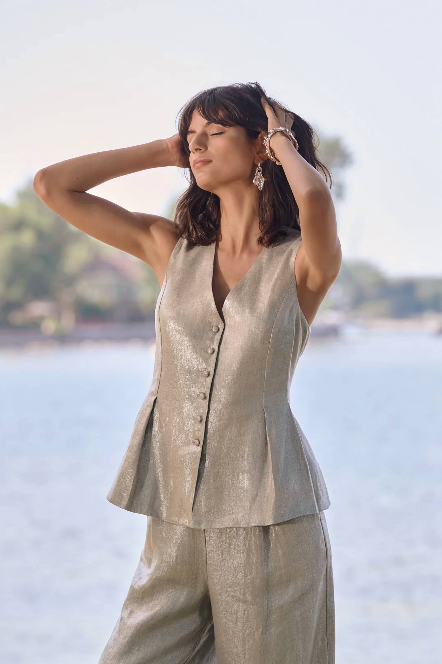Joseph Ribkoff - Foiled Linen Peplum Vest