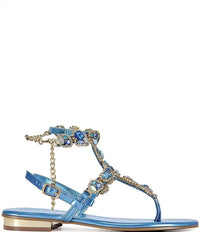 Azalea Wang - Women's Marinella Jewel Embellished Ankle Wrap Thong Sandals