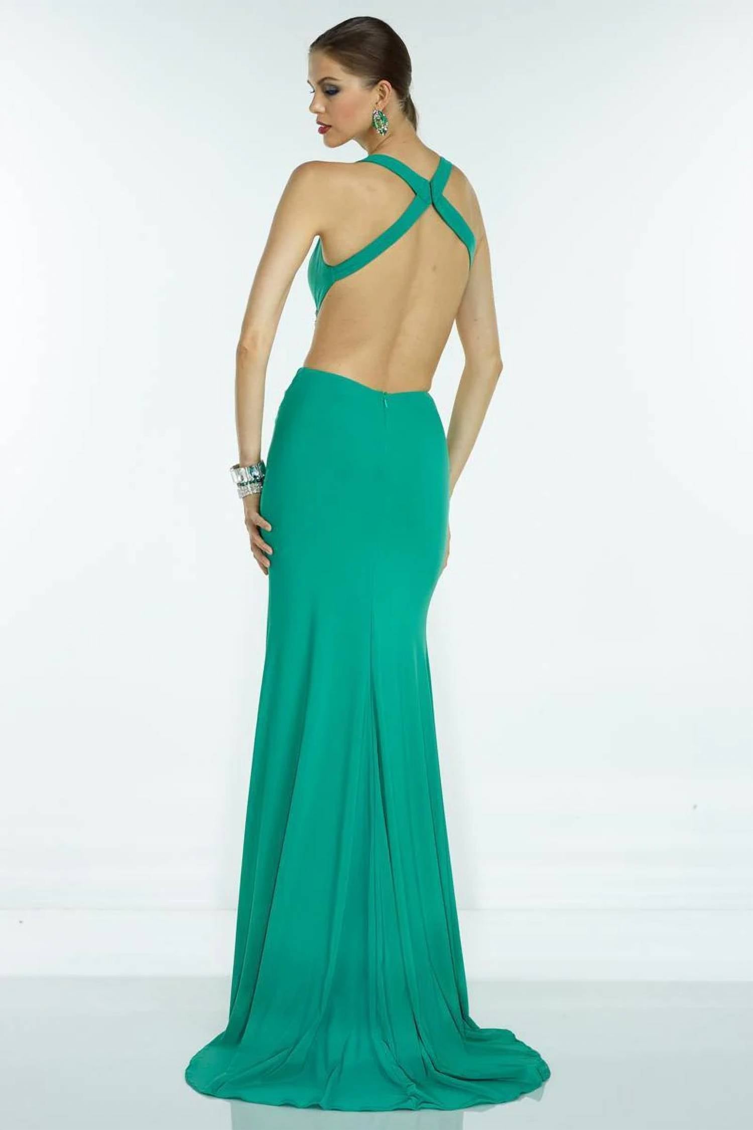 Alyce Paris - Long Jersey Knit Sleeveless Rhinestone Center Dress