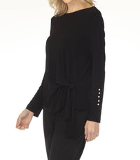 Joseph Ribkoff Boat Neck Waist Tie Long Sleeve Top in black - women's long sleeve top - detail view