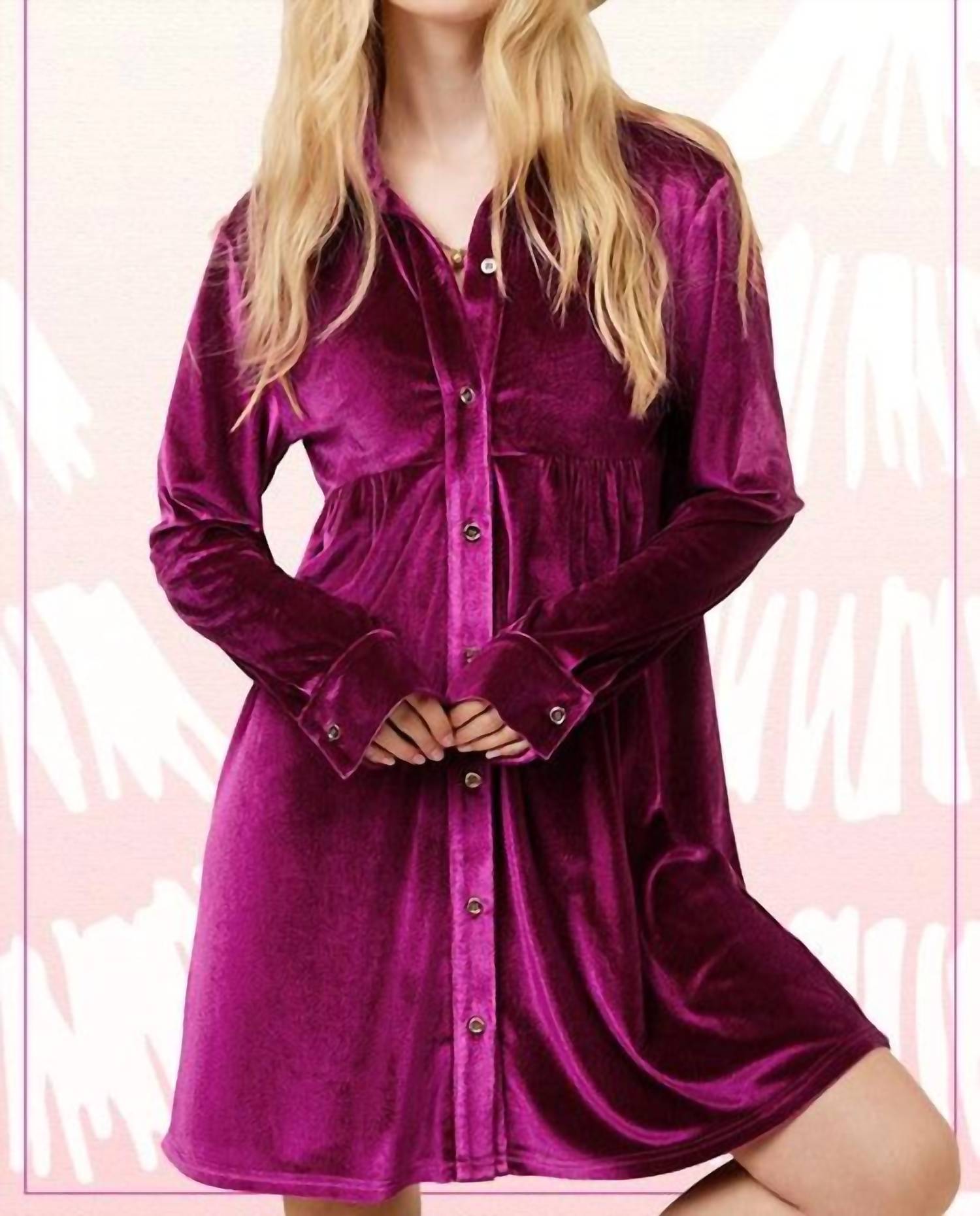 La Miel - Button Front Soft Velvet Mini Dress