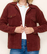 STACCATO Corduroy Fleece Lined Shacket in burgundy - women's jacket