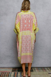 POL Half Sleeve Printed Oversized Shirt Dress in lemon multi - women's dress - view 4