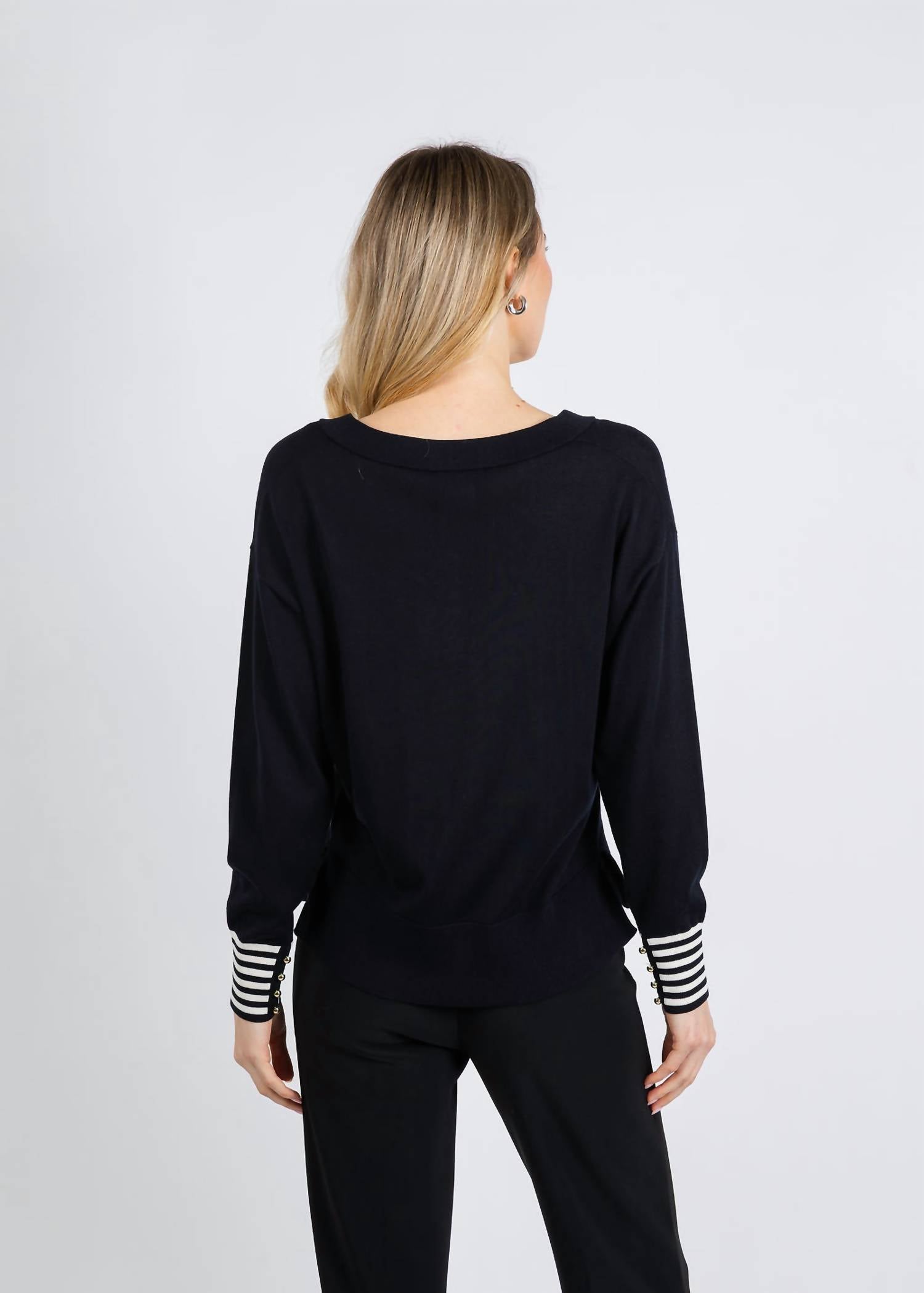 MARELLA Polo V-neck Sweater in black cream - women's sweater - view 6