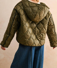 MIOU MUSE Quilted Puffer Jacket in olive - women's jacket - alternate view