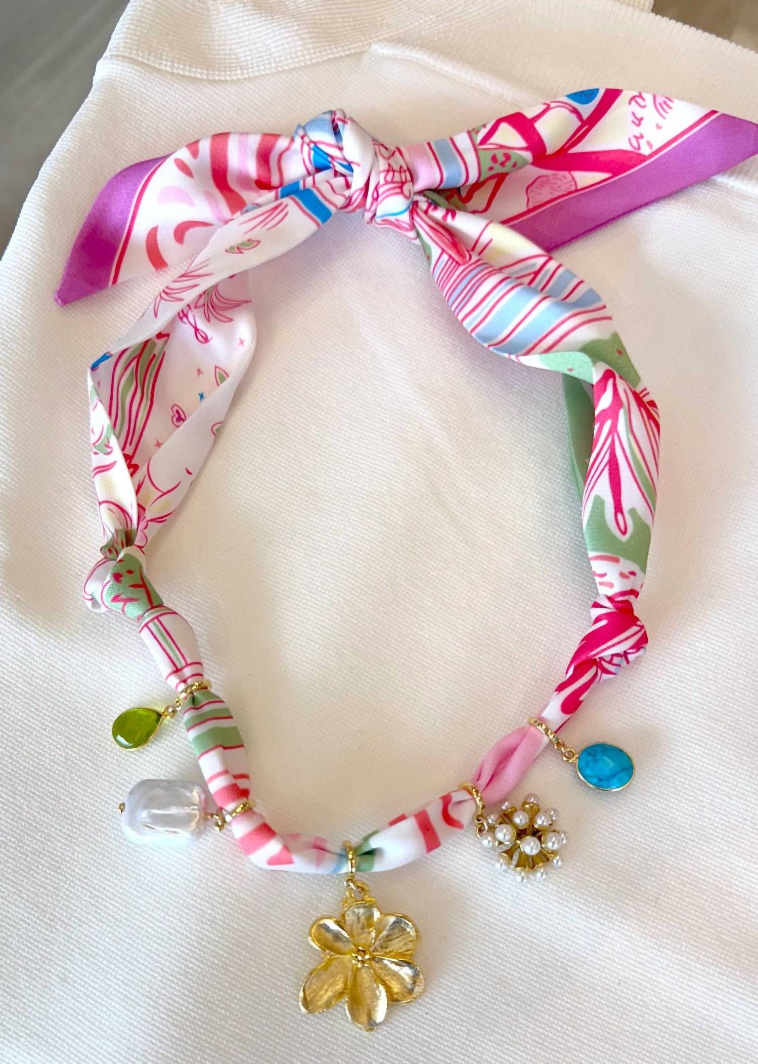 Knotty Bling - Women's Pastel 5 Charm Twilly Necklace