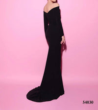 Tarik Ediz - Plunging V-neck Off Shoulder Evening Dress