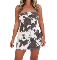 LE LIS Good Thoughts Only Cow Print Mini Dress in white brown - women's dress