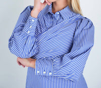 John Abgin - Cotton Striped Criss-Cross Midi Shirt Dress