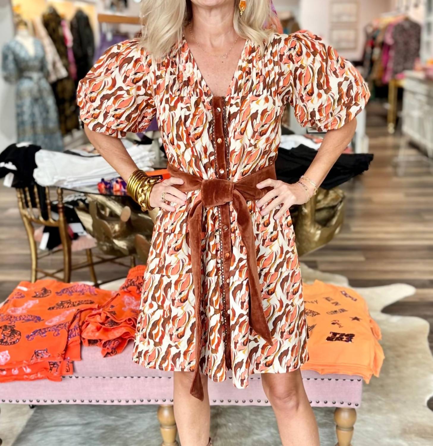 Victoria Dunn - Marigold Short Puff Sleeve Mini Dress