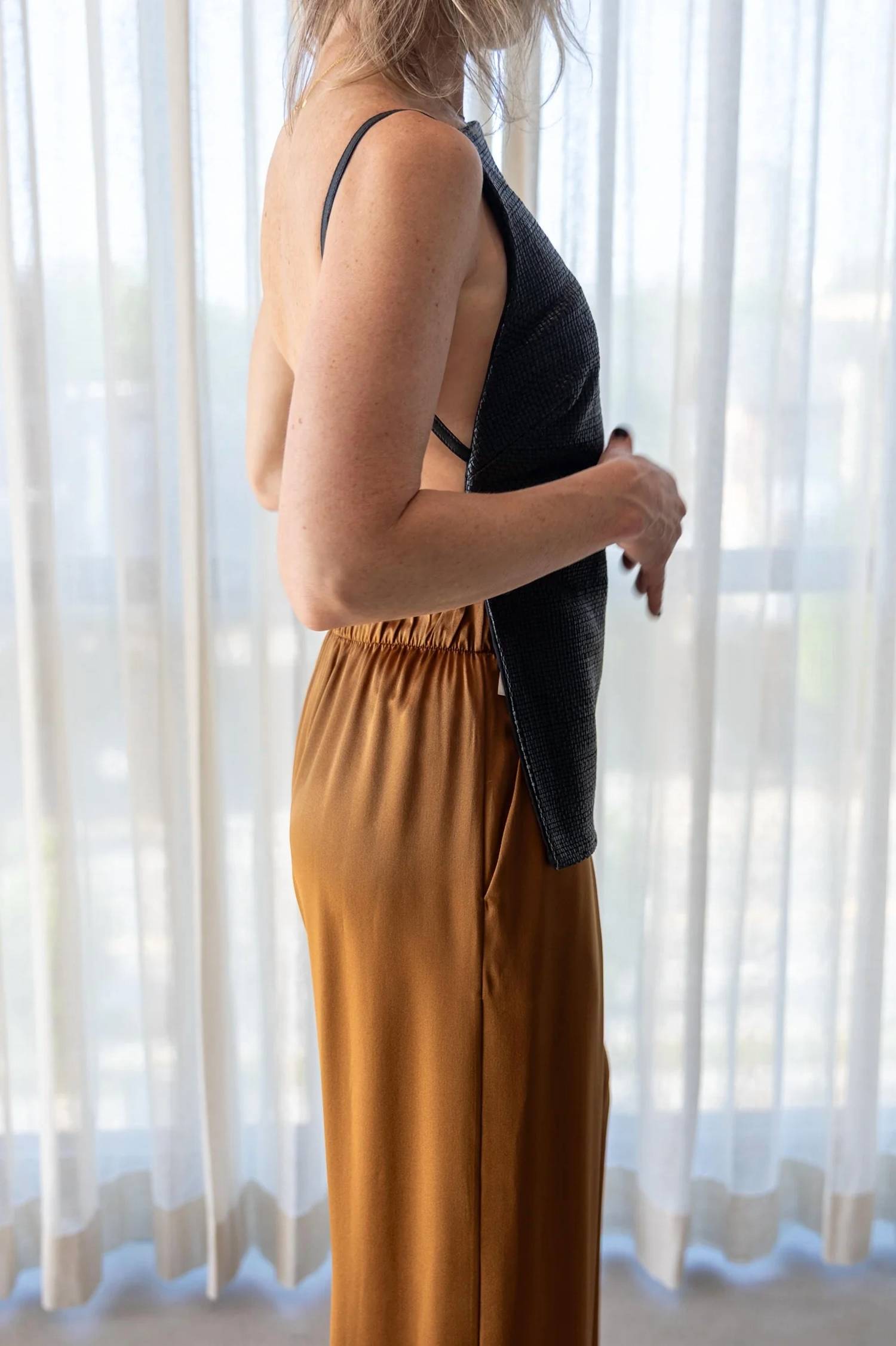 St. Agni - Woven Leather Square Neck Top