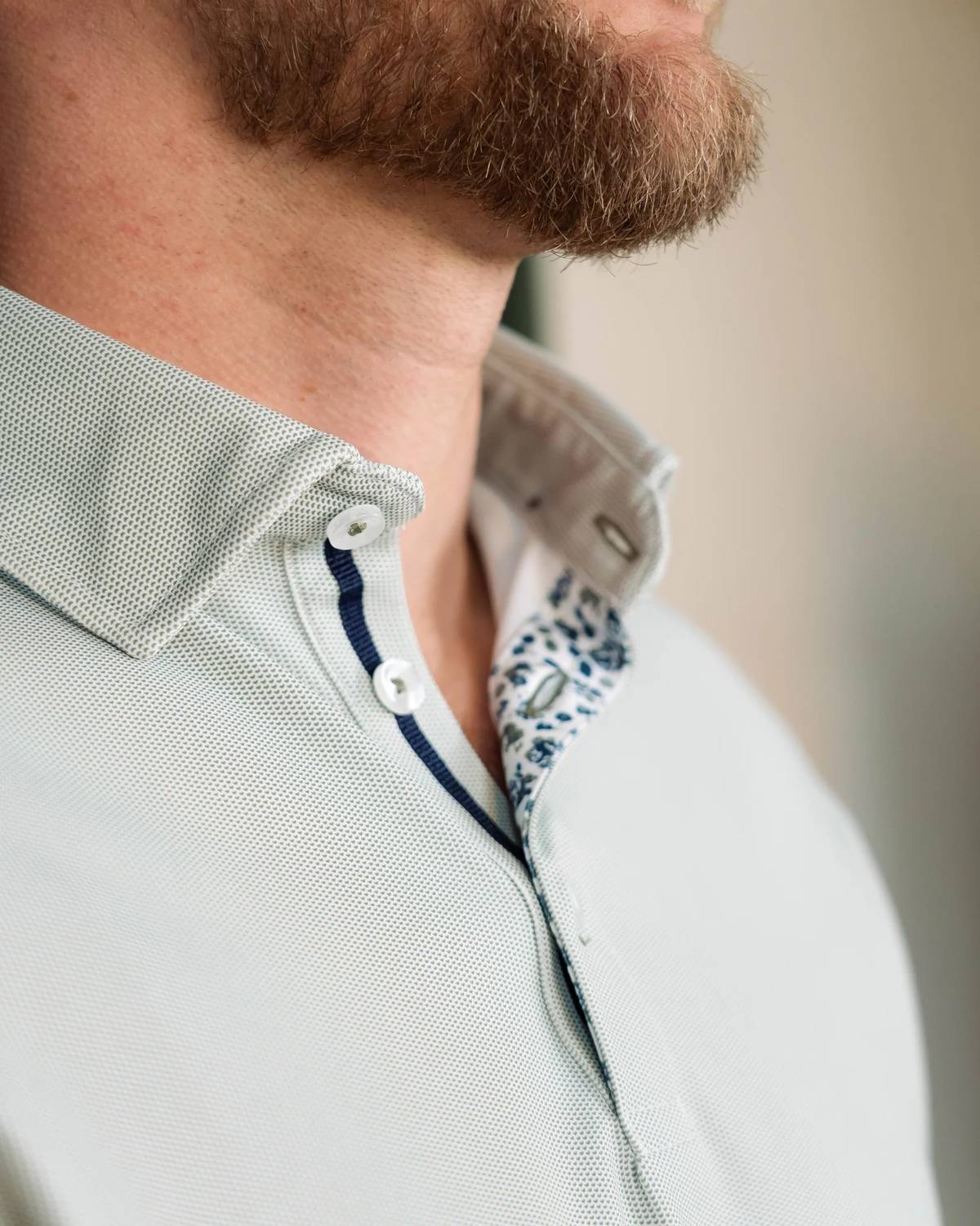 Stone Rose - Printed Birdseye Short Sleeve Techno Stretch Polo