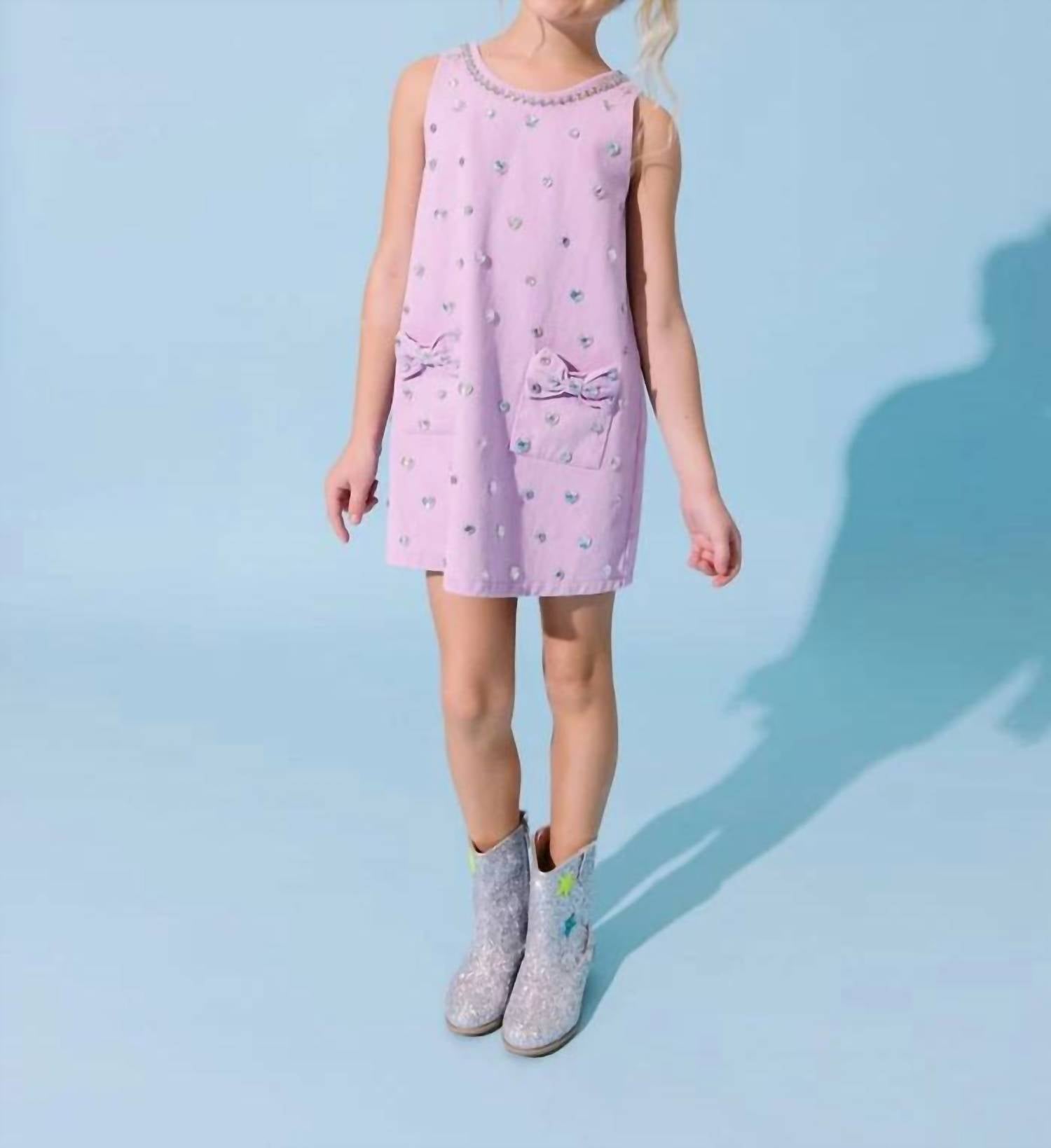 Lola + The Boys - Crystal Heart Denim Bow Dress
