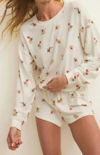 Z Supply Bisous Love Pup Long Sleeve Top in vanilla ice - women's long sleeve top - detail view