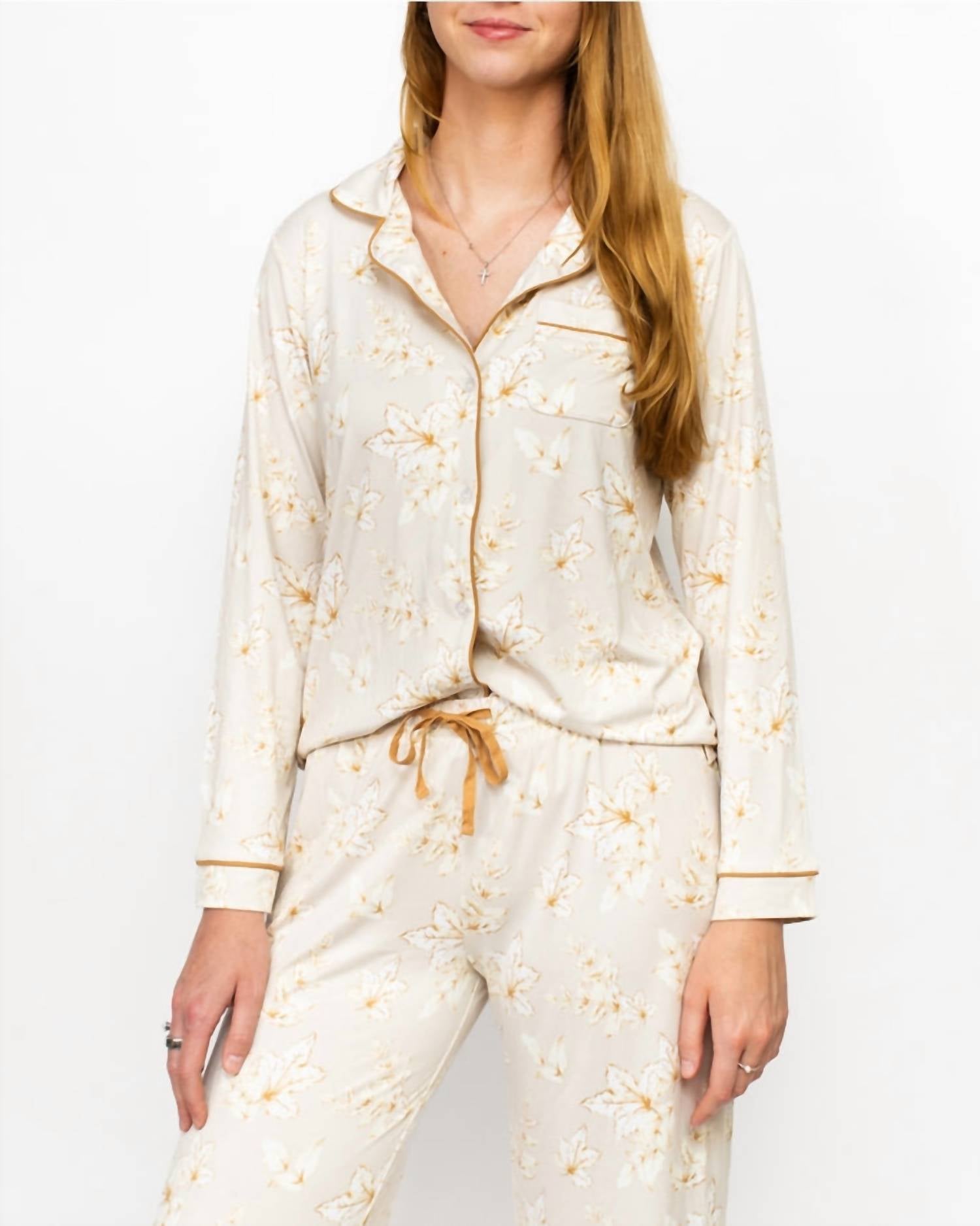 The Royal Standard Harvest Toile Long Sleeve Pant Set in turtledove cream - women's intimate - alternate view
