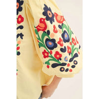 Style USA Embroidered V-neck Woven Top in banana yellow - women's blouse - view 4