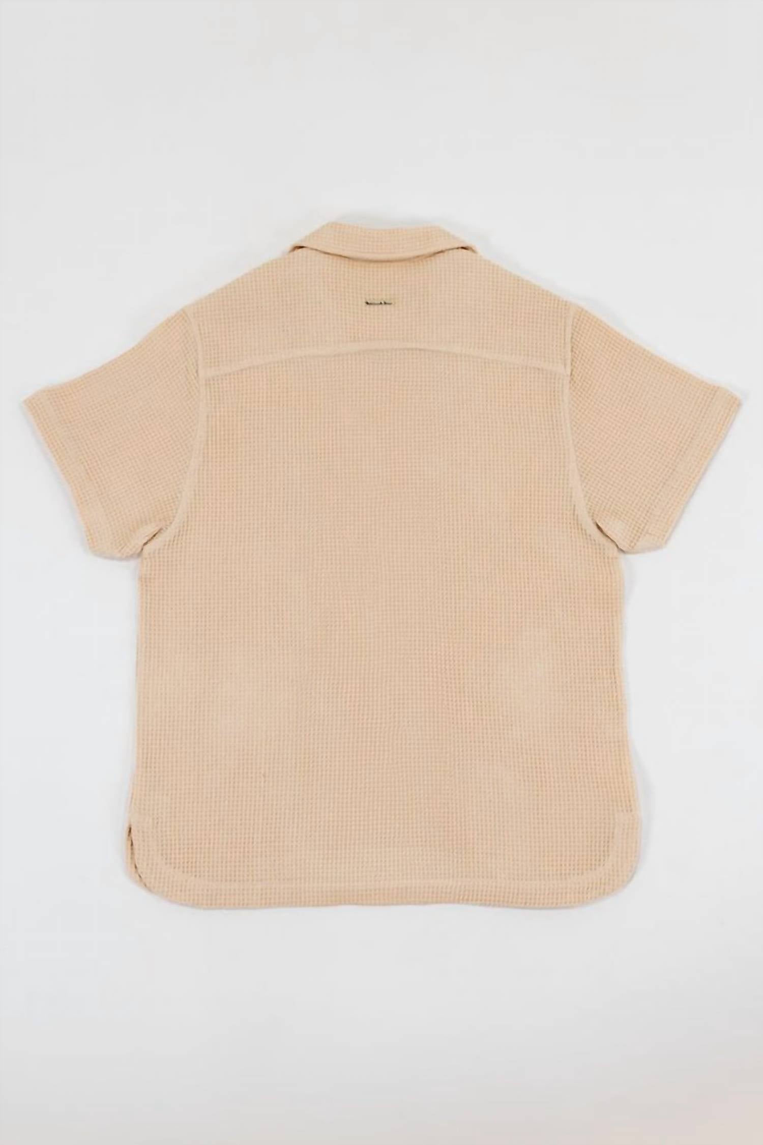 Vices & Co. Waffle Resort Short Sleeve Button Down Shirt in beige - men's shirt - alternate view