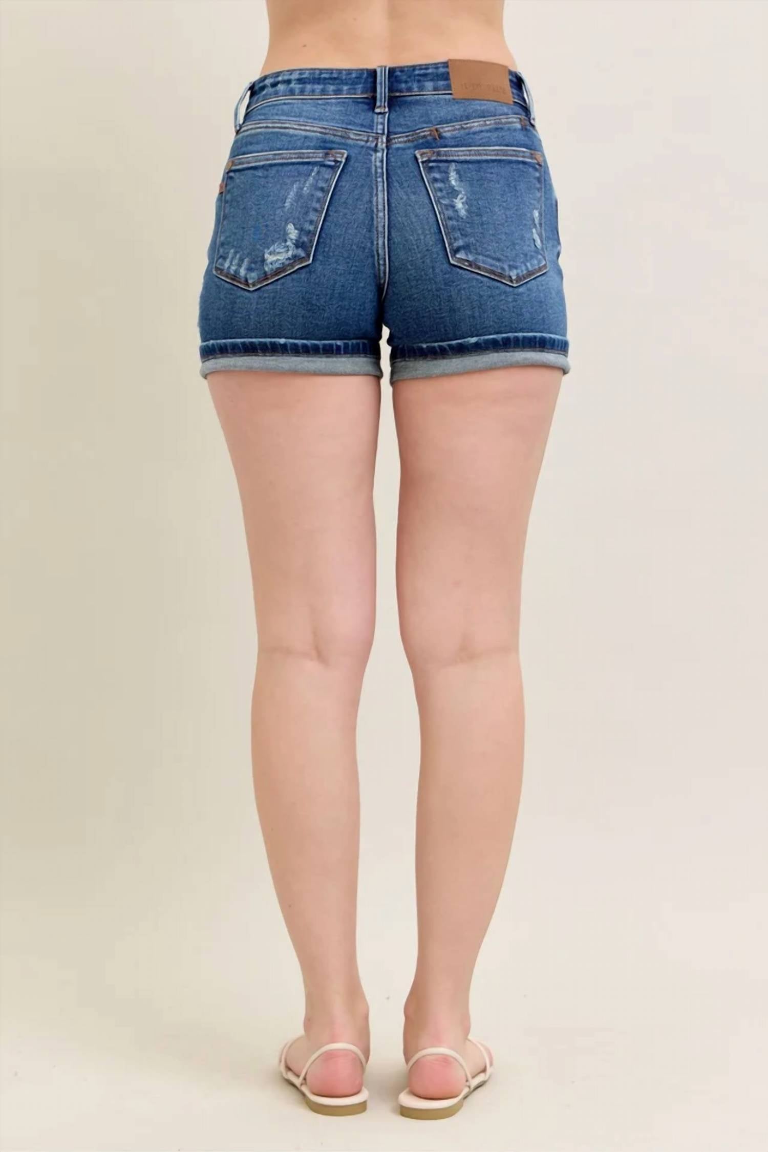 Judy Blue - Mid Rise Destroy And Cuff Dad Shorts