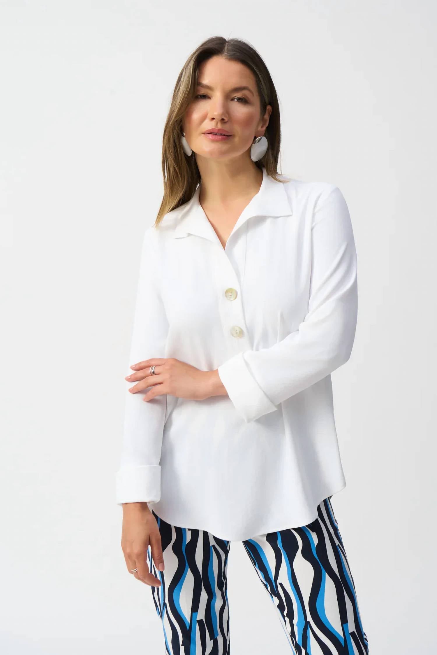 Joseph Ribkoff - Collared Long Sleeve Gauze Top