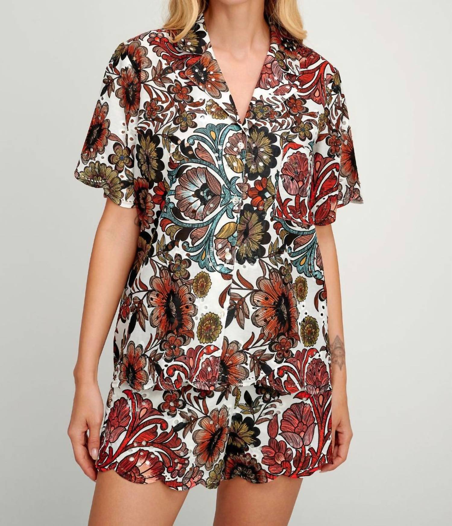 Pearl and Caviar Skiathos Button Down Shirt in multi - women's shirt
