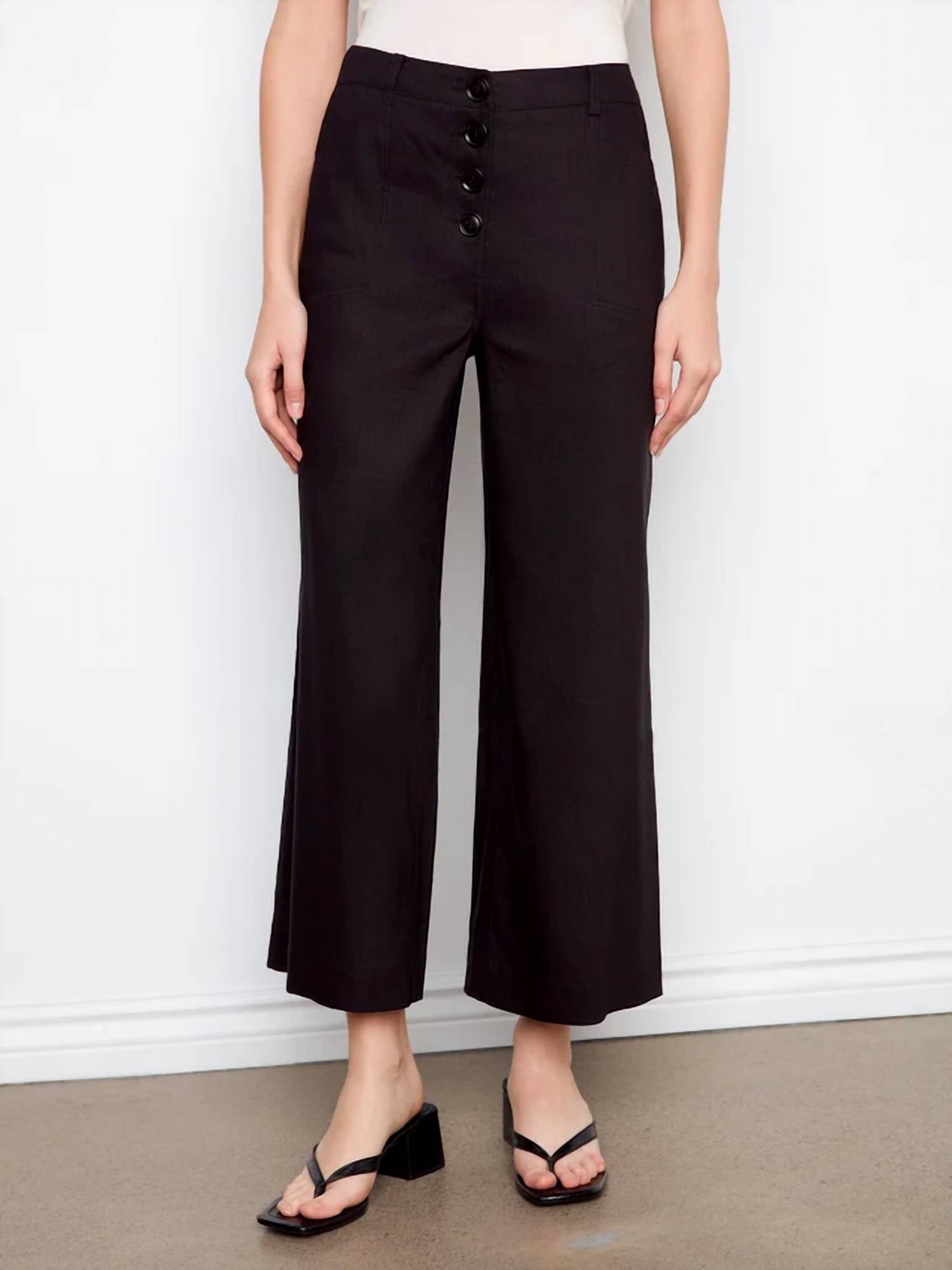 Charlie B - Stretch Linen Wide Leg Button Front Pants