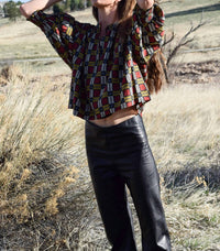 Never a Wallflower Cynthia Top in squares cotton silk - women's blouse - alternate view