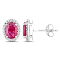 Diana M Jewels Women's Oval Natural Ruby Stud Earrings (1.96 Ct) - Classic in 14k white gold - women's jewelry - detail view