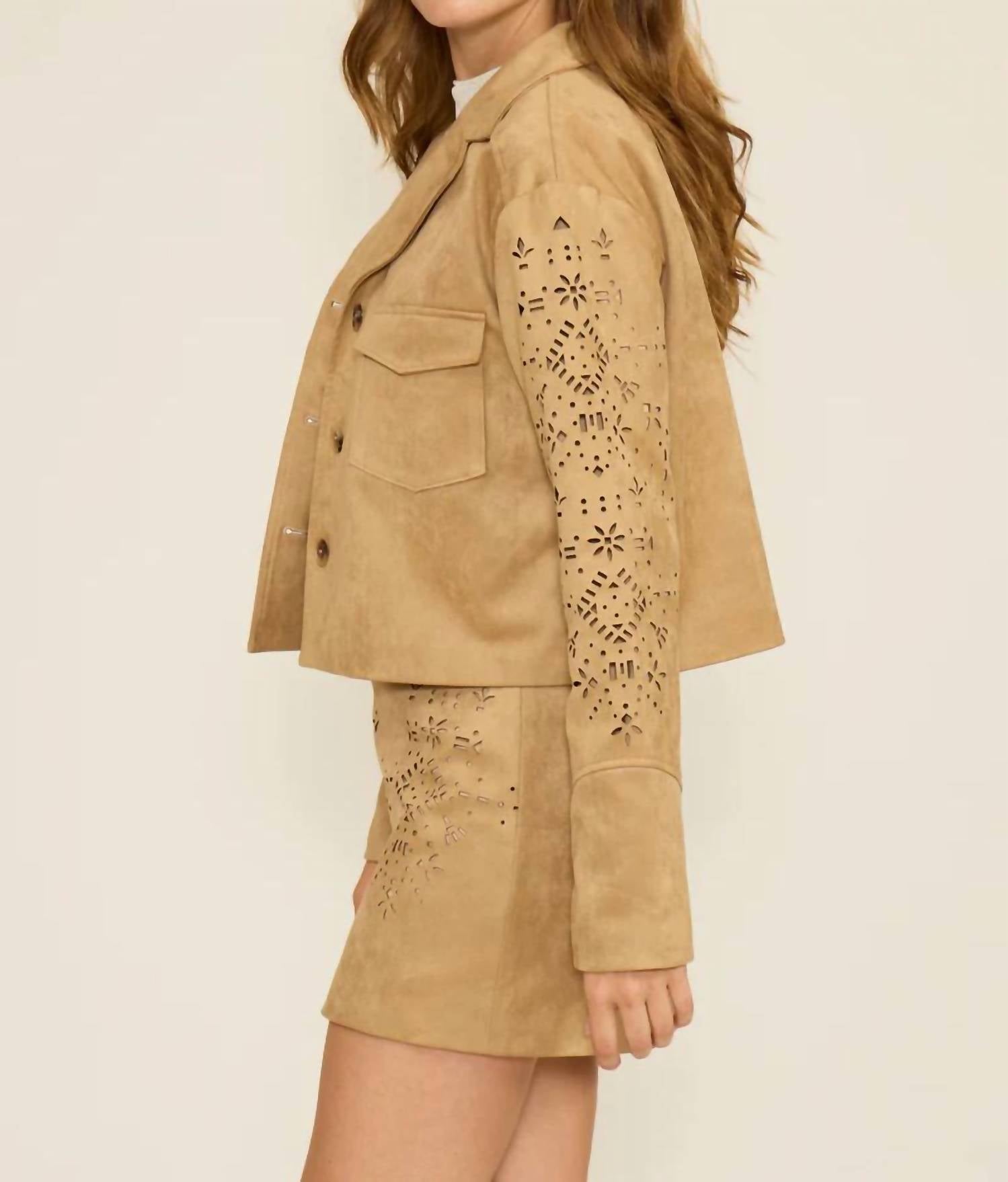 LUCY PARIS Nia Faux Mini Skirt in tan - women's skirt - alternate view