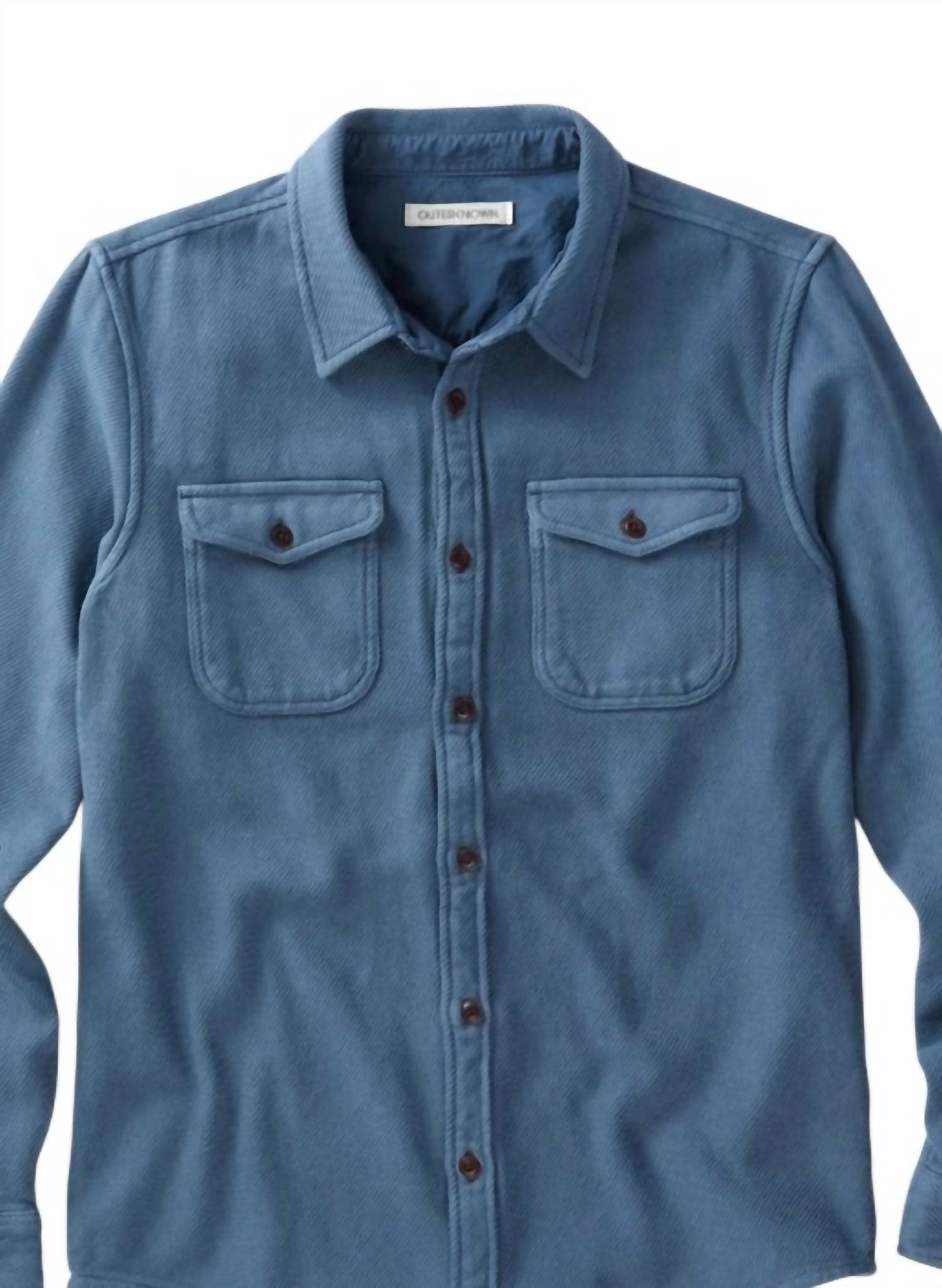 Outerknown Men's Chroma Blanket Shirt in marine - men's long sleeve top - detail view