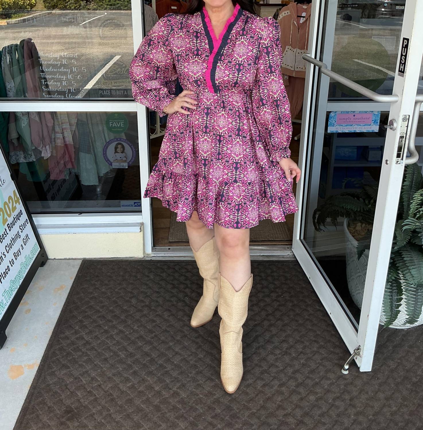 Umgee - Ruffled Neck Boho Print Mini Dress