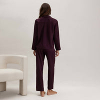 Lunya Washable Silk Striped Jacquard Long Sleeve Pant Set in vintage merlot - women's sleepwear - detail view