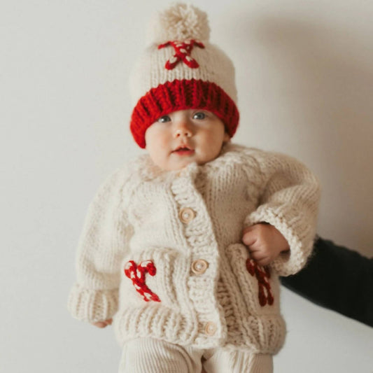 Huggalugs - Unisex Candy Cane Pompom Hat