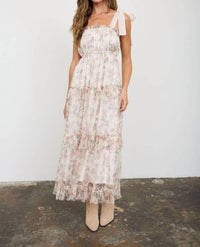 Blu Pepper - Floral Chiffon Tie Strap Ruffled Tiered Midi Dress