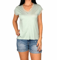 Hem & Thread - Lace Trim V-Neck Tee