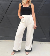 Blu Pepper - Contrast Trim Linen Pants