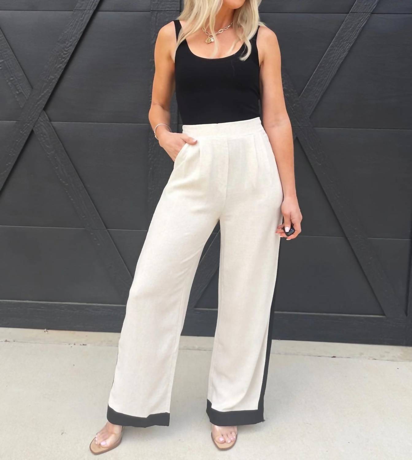 Blu Pepper - Contrast Trim Linen Pants
