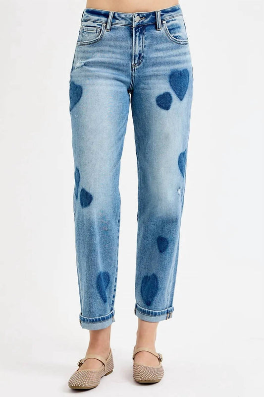 Risen - Mid Rise Fit-boyfriend Heart Shade Jeans