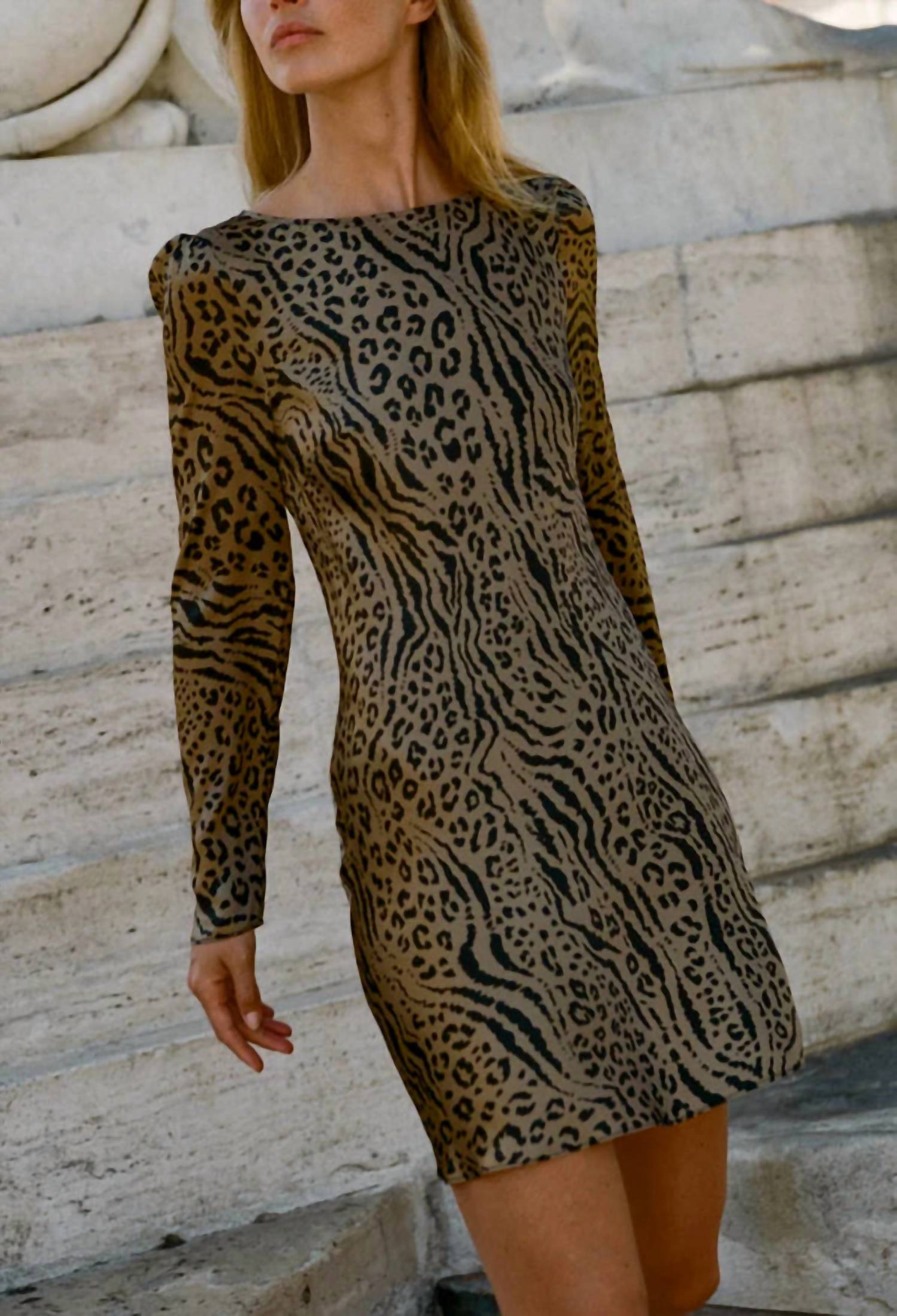 Ciao Lucia Patrice Silk Dress | Tan/Print | Size L
