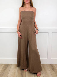 Davi & Dani - Strapless Cotton Blend Jumpsuit