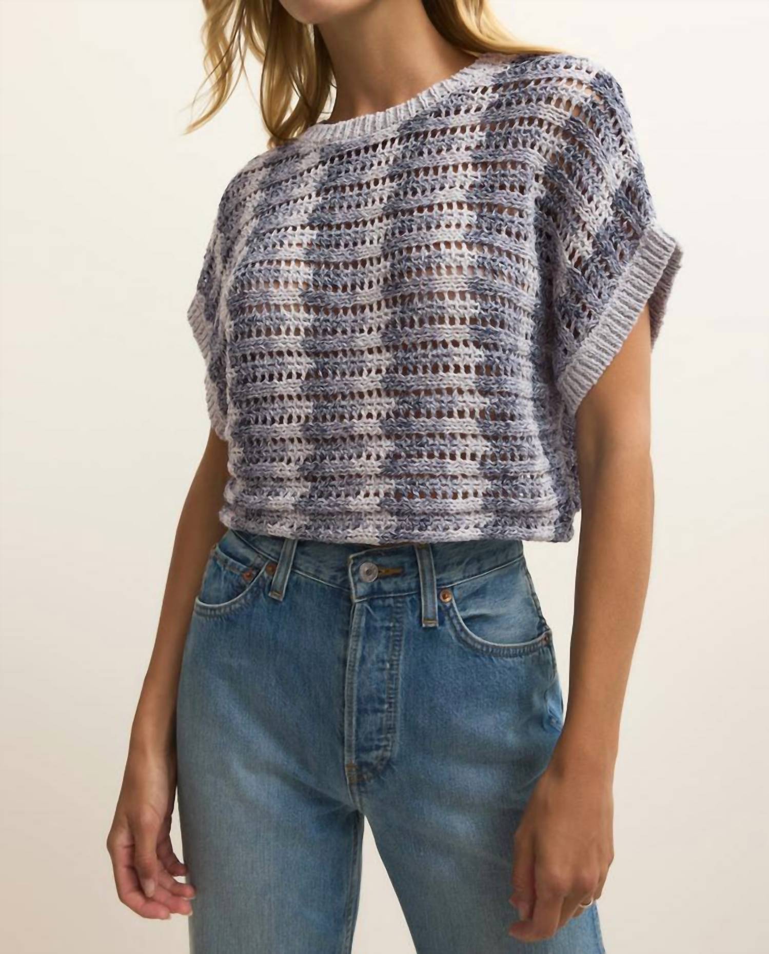 Z Supply Ballast Crochet Stripe Sweater Top in calypso blue indigo - women's sweater