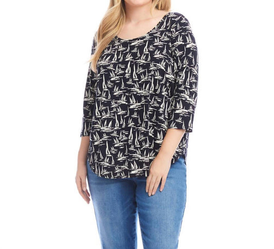 Karen Kane - 3/4 Sleeve Shirttail Top - Plus